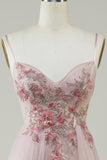 Blush Corset A-Line Long Prom Dress with Flowers