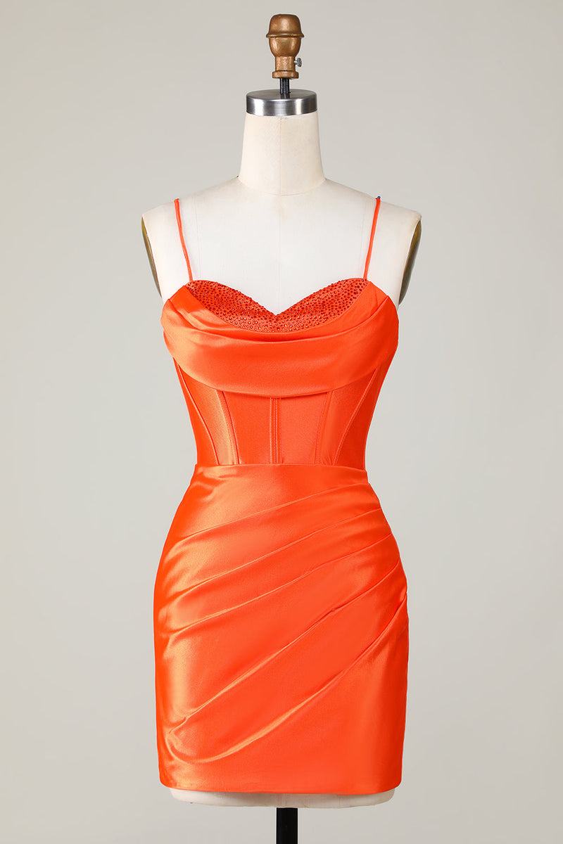 Load image into Gallery viewer, Sparkly Orange Beaded Corset Tight Short Graduation Dress