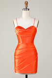 Sparkly Orange Beaded Corset Tight Short Graduation Dress