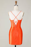 Sparkly Orange Beaded Corset Tight Short Graduation Dress