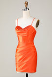 Sparkly Orange Beaded Corset Tight Short Graduation Dress