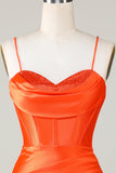 Sparkly Orange Beaded Corset Tight Short Graduation Dress