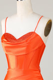 Sparkly Orange Beaded Corset Tight Short Graduation Dress