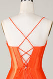 Sparkly Orange Beaded Corset Tight Short Graduation Dress