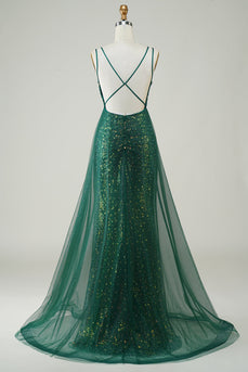 Sparkly Dark Green Beaded Long Prom Dress