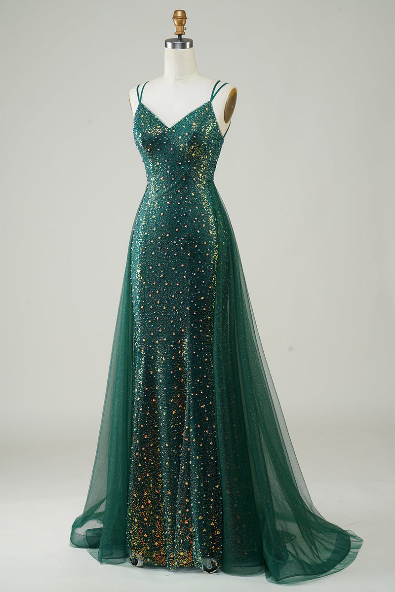 Load image into Gallery viewer, Sparkly Dark Green Beaded Long Prom Dress