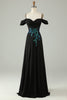 Load image into Gallery viewer, Cold Shoulder Black Sequins Corset Long Prom Dress