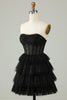 Load image into Gallery viewer, Black A Line Strapless Open Back Corset Homecoming Dress