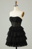 Black A Line Strapless Open Back Corset Homecoming Dress