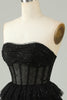 Load image into Gallery viewer, Black A Line Strapless Open Back Corset Homecoming Dress