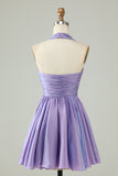 Purple Halter Open Back Sleeveless A Line Homecoming Dress