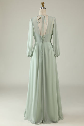 Mint Wedding Guest Dress with Long Sleeves