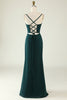 Load image into Gallery viewer, Dark Green Spaghetti Straps Wedding Guest Dress with Slit
