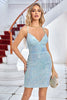 Load image into Gallery viewer, Light Blue Sparkly Tight Graduation Dress with Lace-up Back