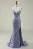 Load image into Gallery viewer, Halter Mermaid Purple Lace Long Prom Dress