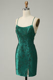 Dark Green Beaded Bodycon Prom Dress With Criss Cross Back