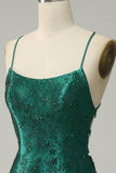 Dark Green Beaded Bodycon Prom Dress With Criss Cross Back