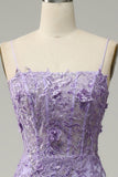 Mermaid Spaghetti Straps Purple Prom Dress with Beading