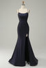 Load image into Gallery viewer, Navy Strapless Sweetheart Beaded Prom Dress with Split
