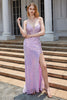Load image into Gallery viewer, Purple Sparkly Appliques Corset Prom Dress with Slit
