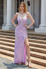 Load image into Gallery viewer, Purple Sparkly Appliques Corset Prom Dress with Slit