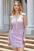 Load image into Gallery viewer, Purple Sparkly Corset Graduation Dress with Appliques