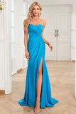 Mermaid Sweetheart Blue Long Prom Dress with Split Front