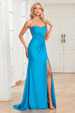 Mermaid Sweetheart Blue Long Prom Dress with Split Front