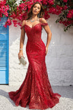 Mermaid Off the Shoulder Burgundy Corset Prom Dress with Bronzing