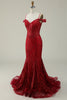 Load image into Gallery viewer, Burgundy Mermaid Cold Shoulder Long Prom Dress