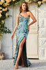 Load image into Gallery viewer, Mermaid One Shoulder Green Sequins Long Prom Dress with Split Front