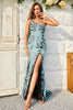 Load image into Gallery viewer, Mermaid One Shoulder Green Sequins Long Prom Dress with Split Front