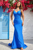 Load image into Gallery viewer, Mermaid Spaghetti Straps Blue Long Prom Dress with Open Back