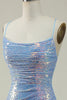 Load image into Gallery viewer, Blue Sequined Spaghetti Straps Mermaid Prom Dress