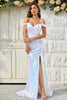 Load image into Gallery viewer, Mermaid Off the Shoulder White Sequins Long Prom Dress with Split Front