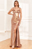 Load image into Gallery viewer, Golden Ruffles Corset Prom Dress with Slit