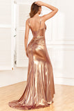 Golden Ruffles Corset Prom Dress with Slit