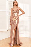 Golden Ruffles Corset Prom Dress with Slit