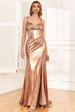 Golden Ruffles Corset Prom Dress with Slit