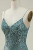 Load image into Gallery viewer, Mermaid Spaghetti Straps Green Long Prom Dress with Split Front