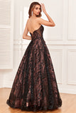 Black Strapless A Line Prom Dress with Beading