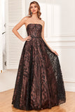 Black Strapless A Line Prom Dress with Beading