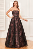 Black Strapless A Line Prom Dress with Beading