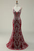 Load image into Gallery viewer, Mermaid Spaghetti Straps Burgundy Long Prom Dress with Bronzing