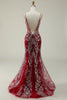 Load image into Gallery viewer, Mermaid Spaghetti Straps Burgundy Long Prom Dress with Bronzing