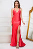Load image into Gallery viewer, Deep V-Neck Sleeveless Long Red Prom Dress with Slit