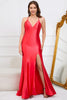 Load image into Gallery viewer, Deep V-Neck Sleeveless Long Red Prom Dress with Slit