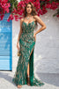 Load image into Gallery viewer, Mermaid Spaghetti Straps Dark Green Long Prom Dress with Bronzing