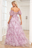 Load image into Gallery viewer, Charming A Line Off the Shoulder Purple Long Prom Dress with Printing