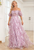 Load image into Gallery viewer, Charming A Line Off the Shoulder Purple Long Prom Dress with Printing